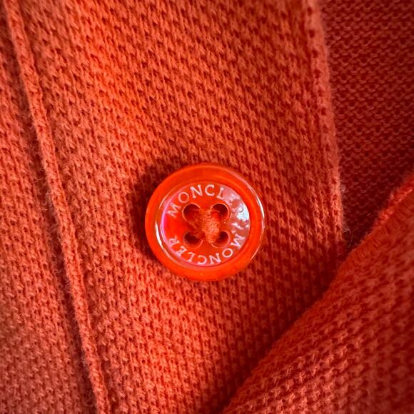 Moncler Men's Orange Short Sleeve Classic Polo Shirt Logo Patch Designer Large - Picture 3 of 10
